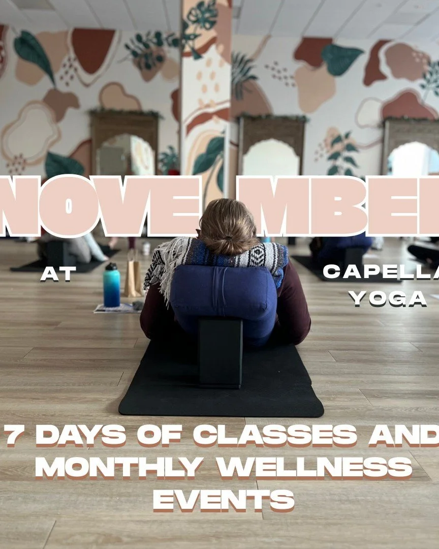 ✨ Here&rsquo;s what&rsquo;s happening this month @capellayoga ✨
 November is our season of gratitude &mdash; full of movement, mindfulness, and community.

 E- Food Drive | Now&ndash;Nov 15
 We&rsquo;re collecting donations to support our local commu