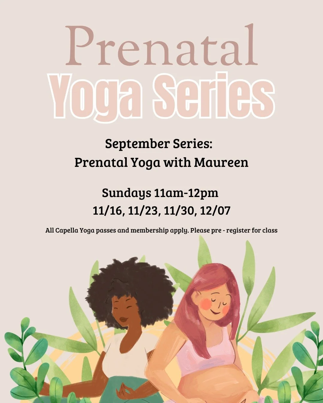Prenatal Yoga with @yoga_4maureen 
Sundays | 11:00 AM &ndash; 12:00 PM
📅 11/16, 11/23, 11/30, 12/07

Join Maureen for a gentle, empowering prenatal yoga practice designed to support your mind and body through every stage of pregnancy.

✨ Benefits of