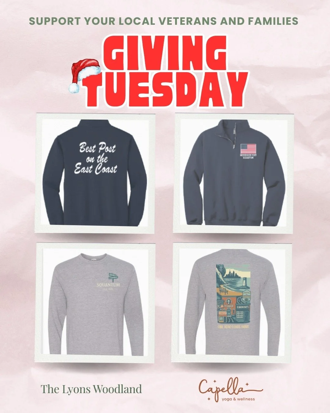 🌟 Giving Tuesday 🌟 Giving back locally 

This year, Capella Yoga is teaming up with another incredible locally owned women&rsquo;s business &mdash; Courtney Lyons of The Lyons Woodland @thelyonswoodland 

As two Squantum girls who grew up here, we&