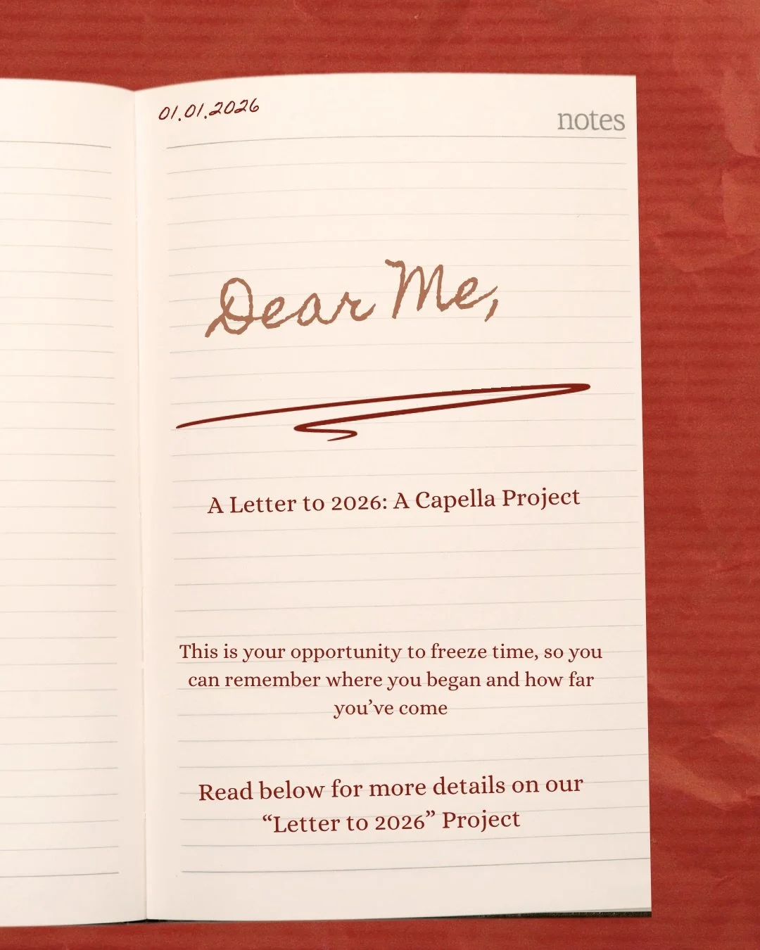 ✨ Dear Me: A Letter to 2026 

To say I am excited for this project is an understatement&hellip;

As we step into a new year, we&rsquo;re inviting you to pause.
To write a letter to yourself&mdash;
about how you feel right now,
what you&rsquo;re hopef