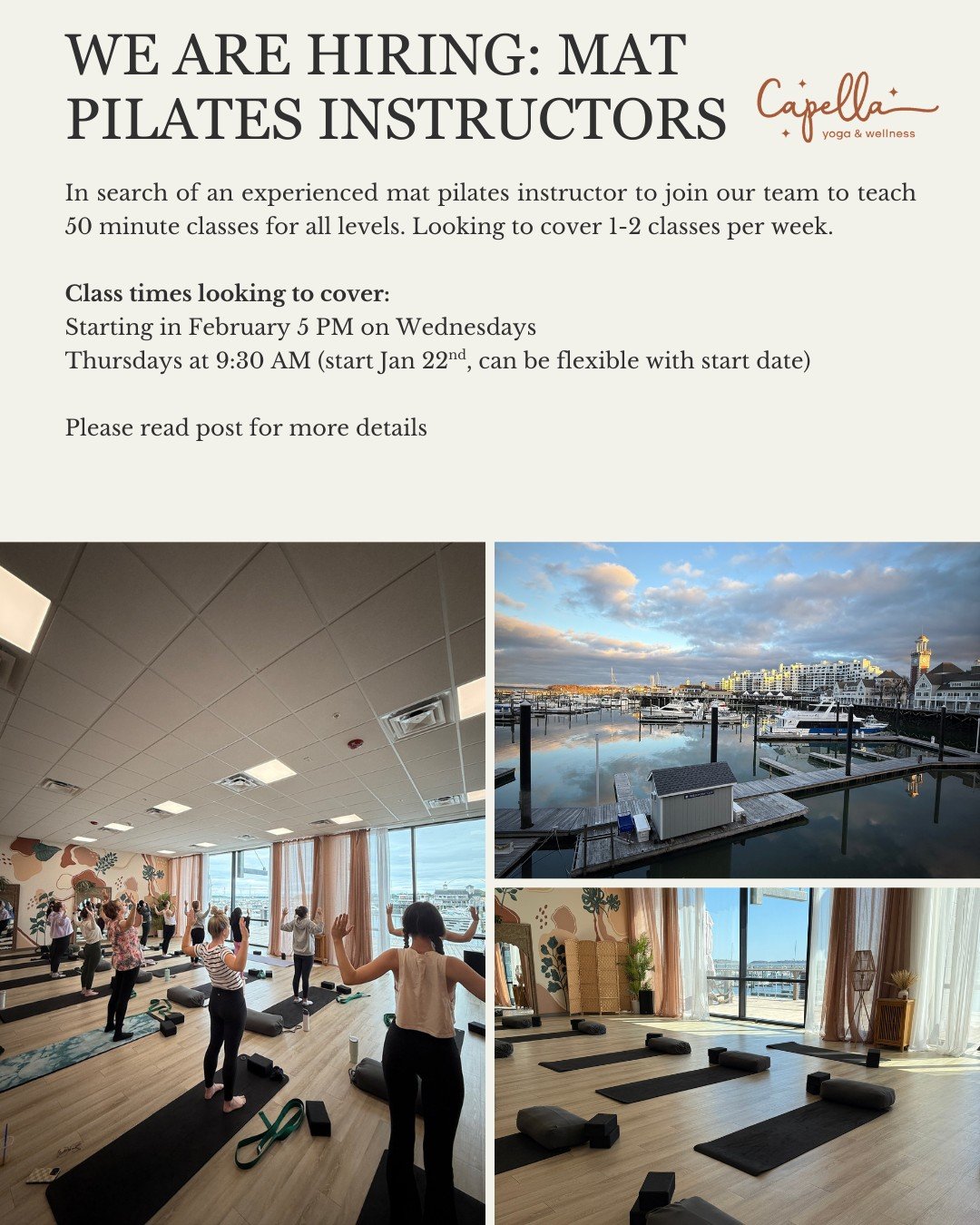 We&rsquo;re growing our Capella family 💫

We are in search of an experienced Mat Pilates Instructor to join our amazing team! We&rsquo;re looking for someone who loves creating a welcoming space, offers supportive guidance for all levels, and believ