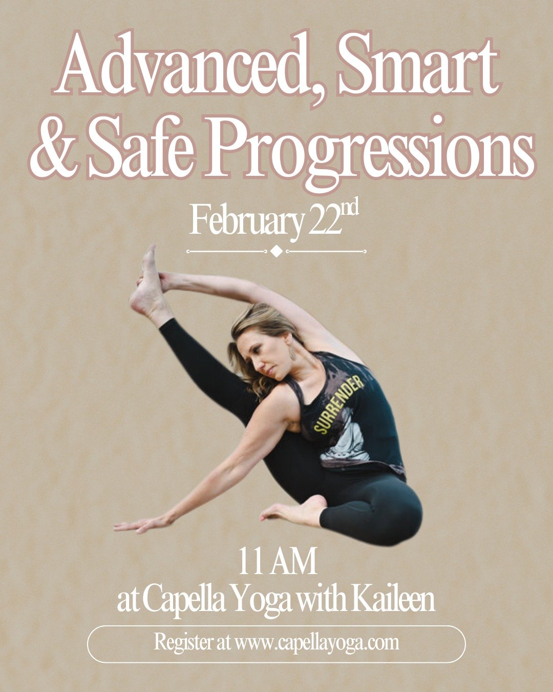 ✨ NEW WORKSHOP ANNOUNCEMENT ✨
Advanced, Smart &amp; Safe Progressions
with @kaileenelizabeth 

🗓 Saturday February 22nd at 11 AM 
Investment: $45

Designed for seasoned practitioners, this workshop breaks down advanced yoga postures into intelligent