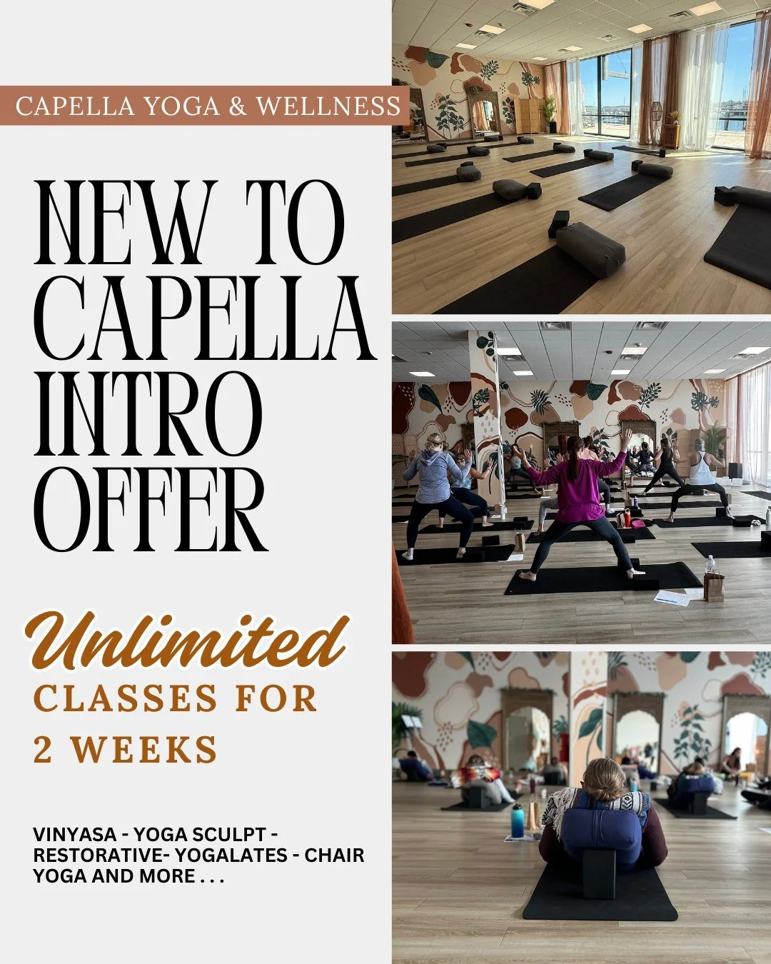 ✨ 2 Weeks Unlimited Yoga for $45 ✨

Take 3 classes.
Take 20 classes.
The choice is yours.

We created our 2-Week Intro Offer because real life matters. You need time to see what actually works with your schedule &mdash; childcare, commute time, long 