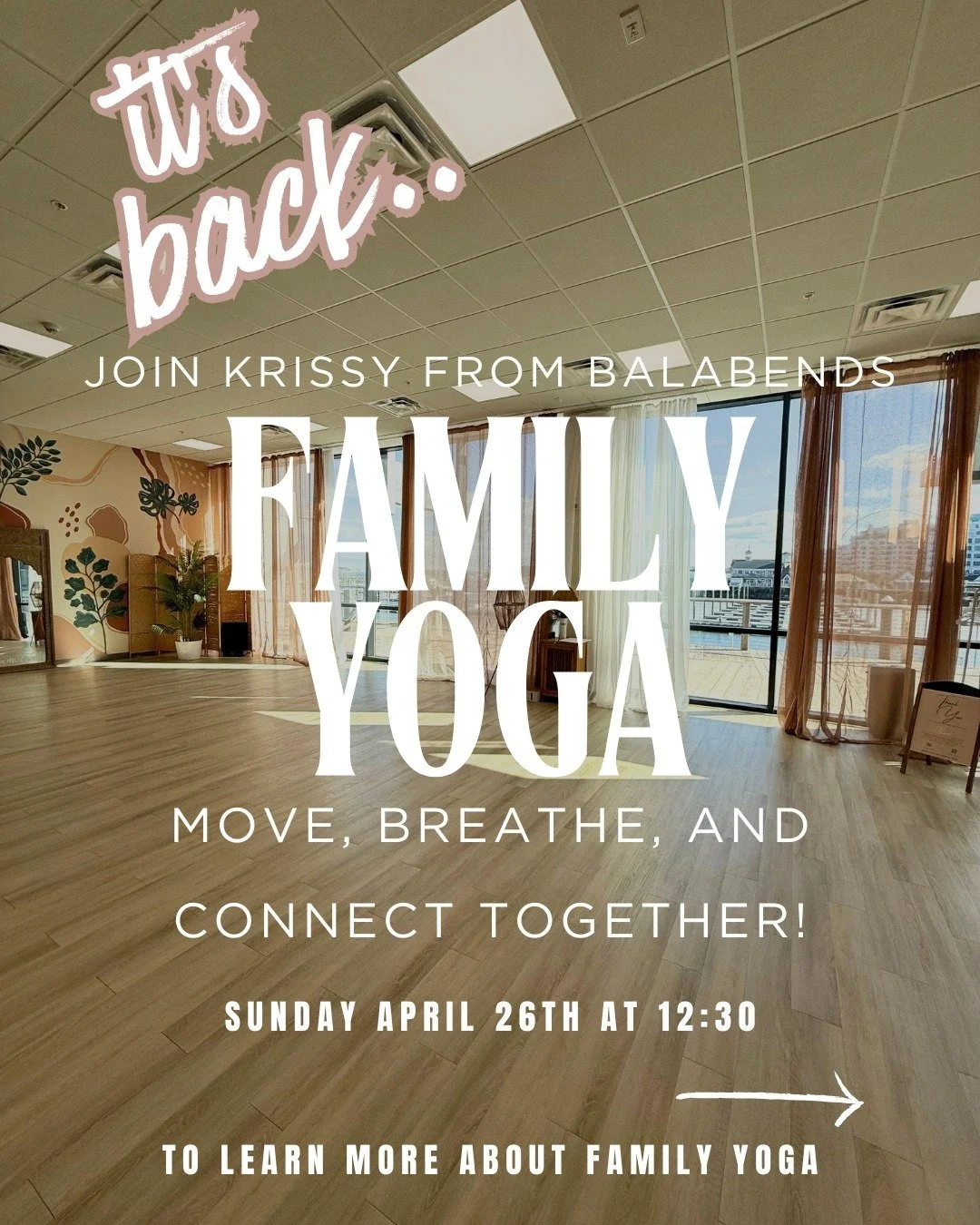 ✨ Family Yoga is BACK at Capella! ✨
with Krissy from Balabends 🤍

Sunday, April 26th | 12:30 PM

Looking for something fun (and meaningful) to do together?
Join us for an afternoon of movement, mindfulness, and connection, designed for both kids and