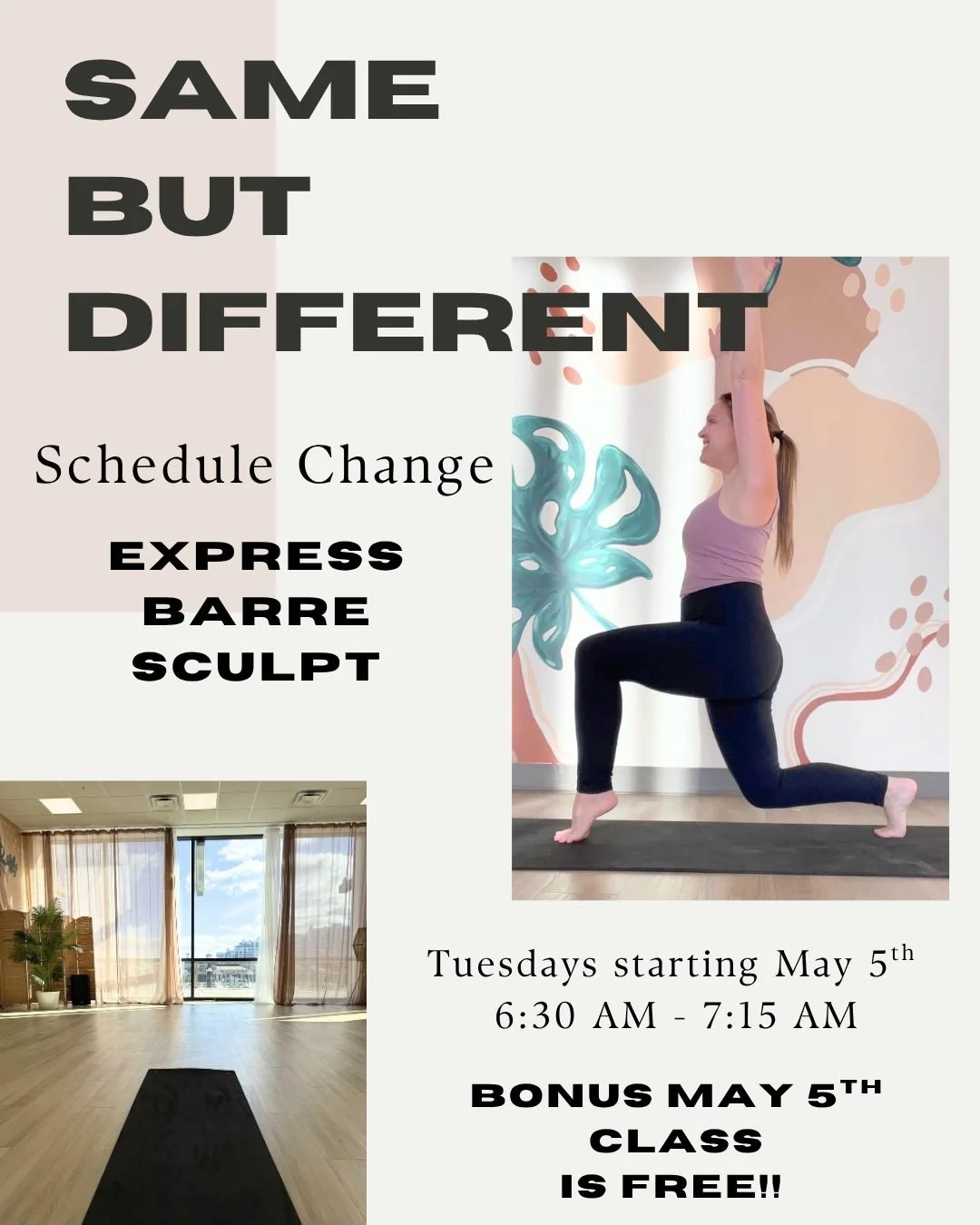 Early risers, this one&rsquo;s for you 👀 or will you want to become an early riser ??
.
wehave heard your feedback so our Tuesday morning class is getting a little refresh&hellip;

Mat Barre with @aim.for.the.barre is now &rarr; Express Mat Barre Sc