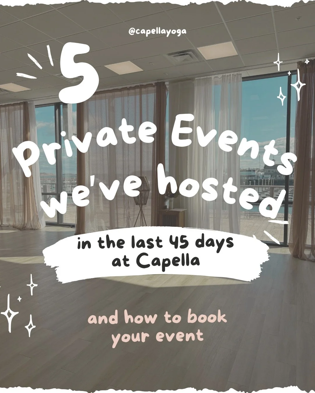Looking for something different, out of the box, and actually good for you for your next event? ✨

Look no further than Capella Yoga &amp; Wellness.

In just the last 45 days we&rsquo;ve hosted:
✨ An adult birthday Pilates class
✨ A bachelorette part