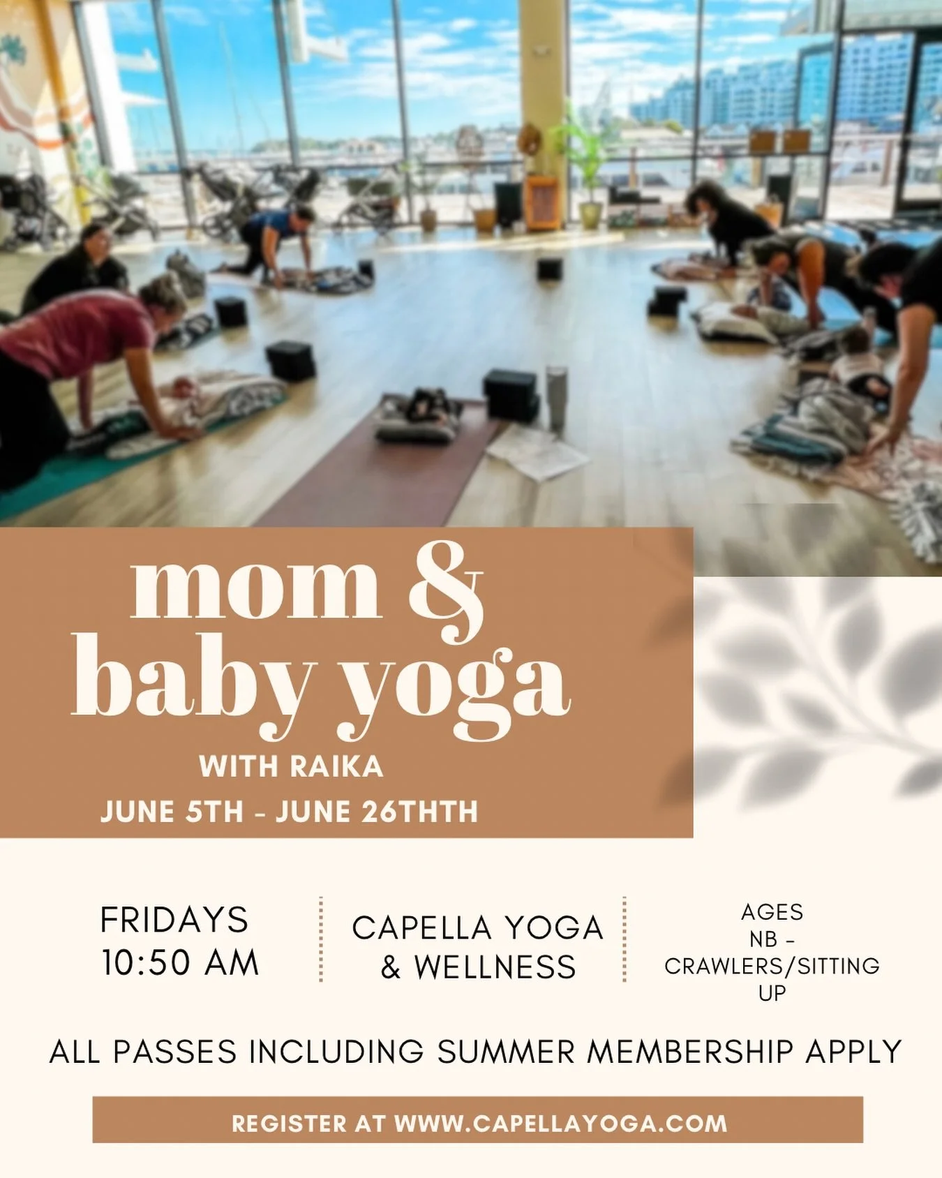 Mom &amp; Baby Yoga 🤍🧸

Fridays in June at 10:50 AM with @raikayoga 

A class for you AND your little one. Come join us for 50 minutes of movement, connection, deep breaths, and quality time together.

This class is recommended for newborns up unti