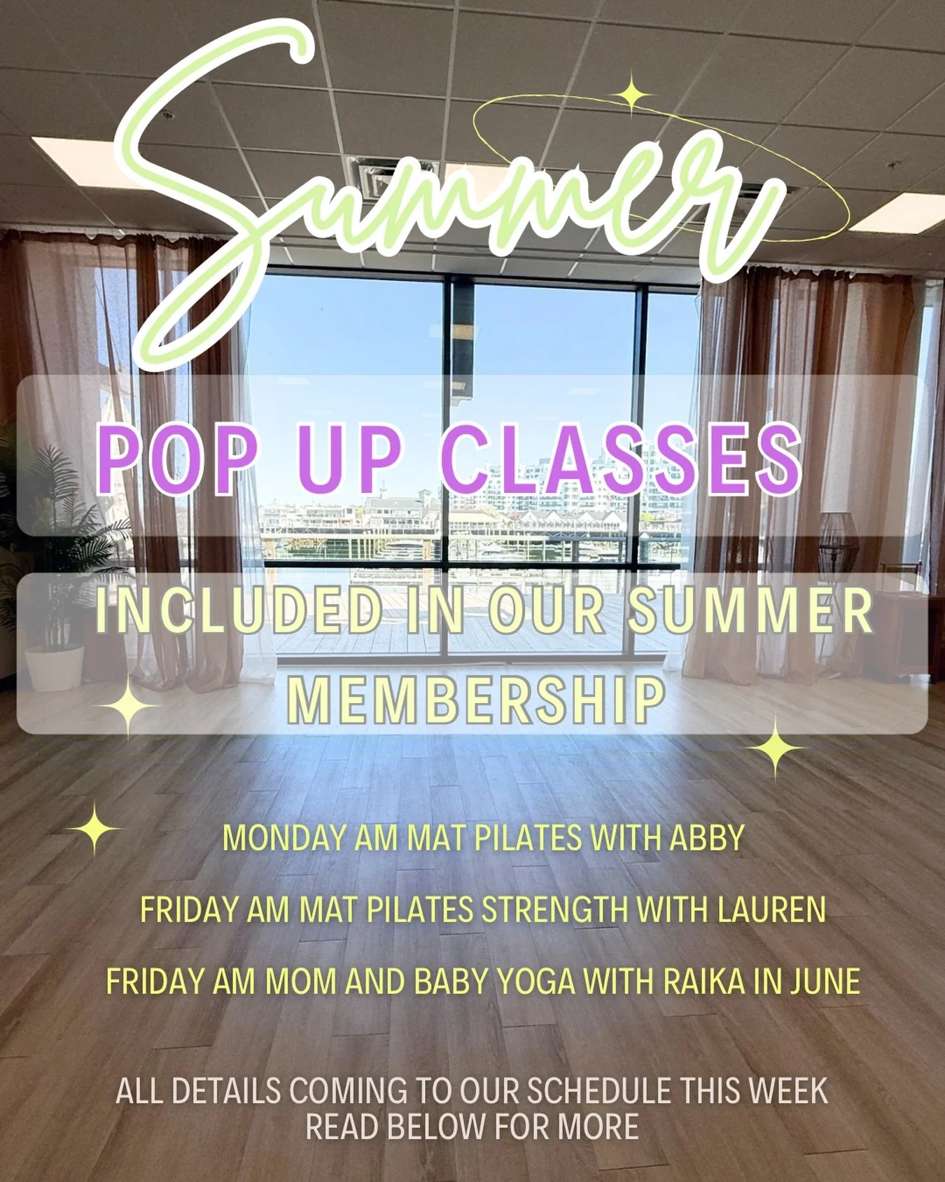 ☀️ SUMMER POP UPS ARE HERE ☀️

 &hellip;and yes, they are ALL included in our Summer Membership 👏

Here&rsquo;s what&rsquo;s joining the schedule this summer at Capella:
✨ Mondays 7:15 AM  Mat Pilates with Abby
 ✨ Fridays 8 AM  Mat Pilates Strength 