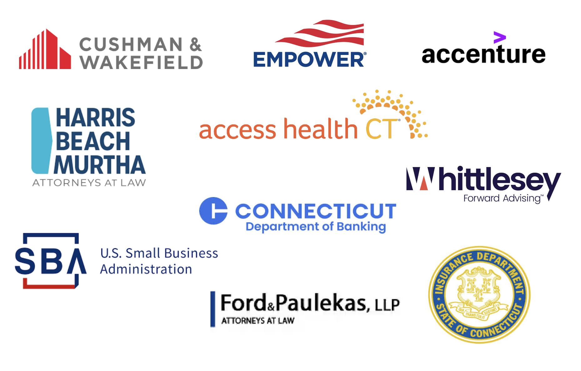 Tenant Logos, Cushman & Wakefield, Empower, Access Health CT, Harris Beach Murtha, CT Department of Banking, Ford & Paulekas and more!
