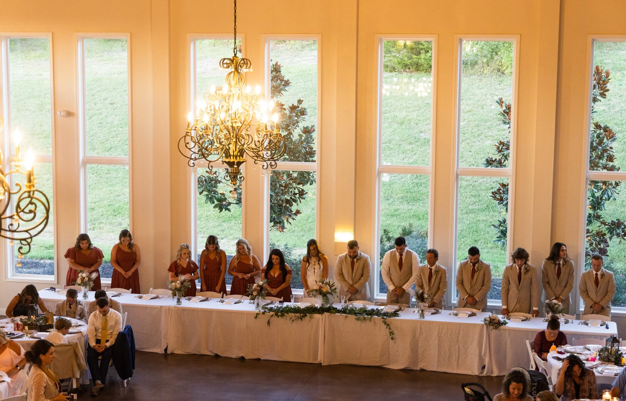 This is a scenic boho elegant rustic view of the inside of the award-winning reception hall outdoor mansion wedding venue Rosewood Manor in Miamisburg at Magnolia Estate. Surrounded by the Greater Dayton, Columbus, and Cincinnati areas. 