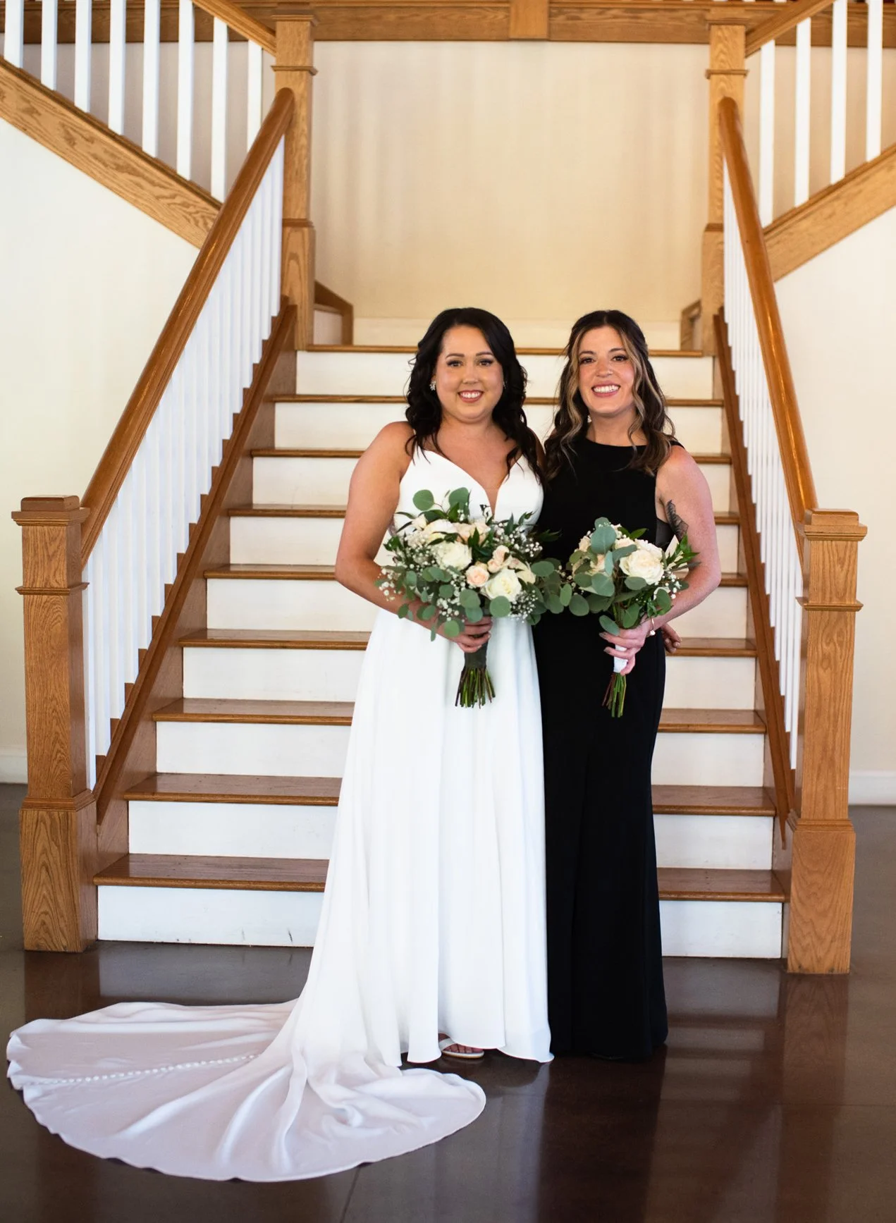 This is a scenic boho elegant rustic view of the inside staircase of the award-winning reception hall outdoor mansion wedding venue Rosewood Manor in Miamisburg at Magnolia Estate. Surrounded by the Greater Dayton, Columbus, and Cincinnati areas. 