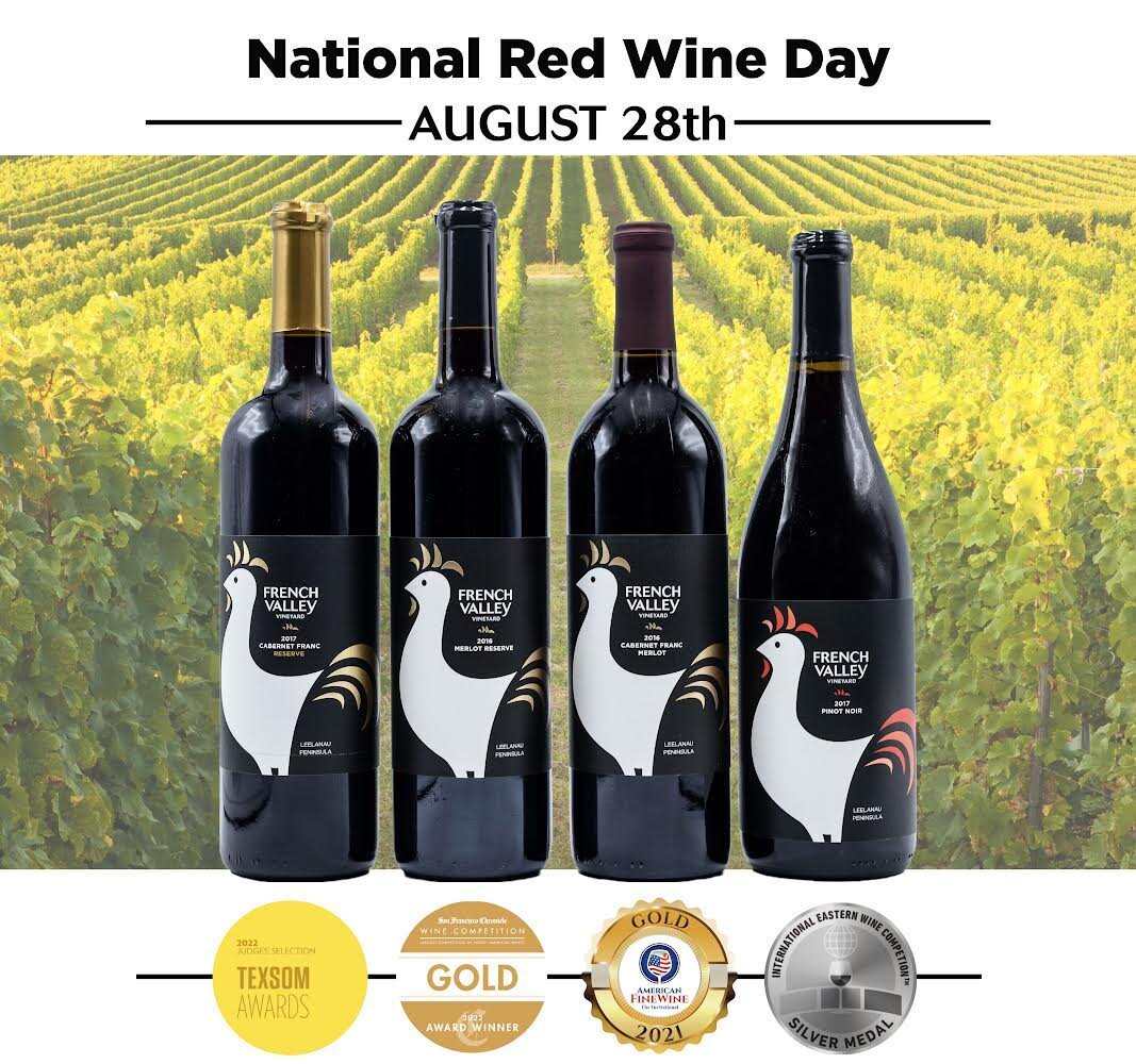It&rsquo;s National Red Wine Day! We hope you&rsquo;ll join us to celebrate with a glass of one of these award winning wines. 🍷

Cabernet Franc Reserve 2017 
TexSom JUDGES' SELECTION MEDAL - MI RED

Merlot Reserve 2016 
San Francisco Chronicle Wine 