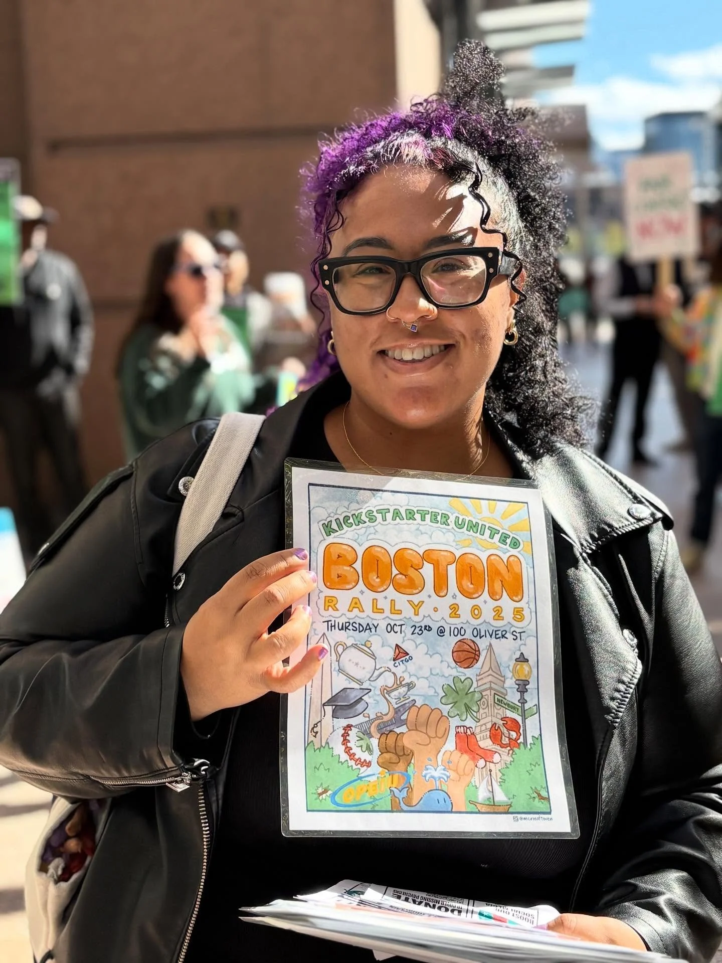 🔥KICKSTARTER UNITED BOSTON RALLY🔥
As @kickstarter_united enters week 3 of their work stoppage, they have made history as the longest tech union strike in US history. 
This afternoon, workers rallied outside the Littler Mendelson offices in Boston