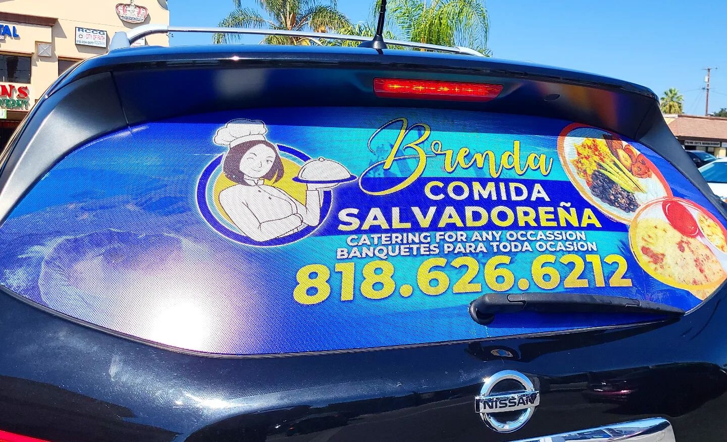 Need Catering Service for your Next Party?
Call Brenda for The Best Authentic Salvadorean Food!

We design, print and install Window Perforated Graphics for your Back Windshield!

#commercialwraps #printedwrap #advertisingwraps #advertising #windowpe