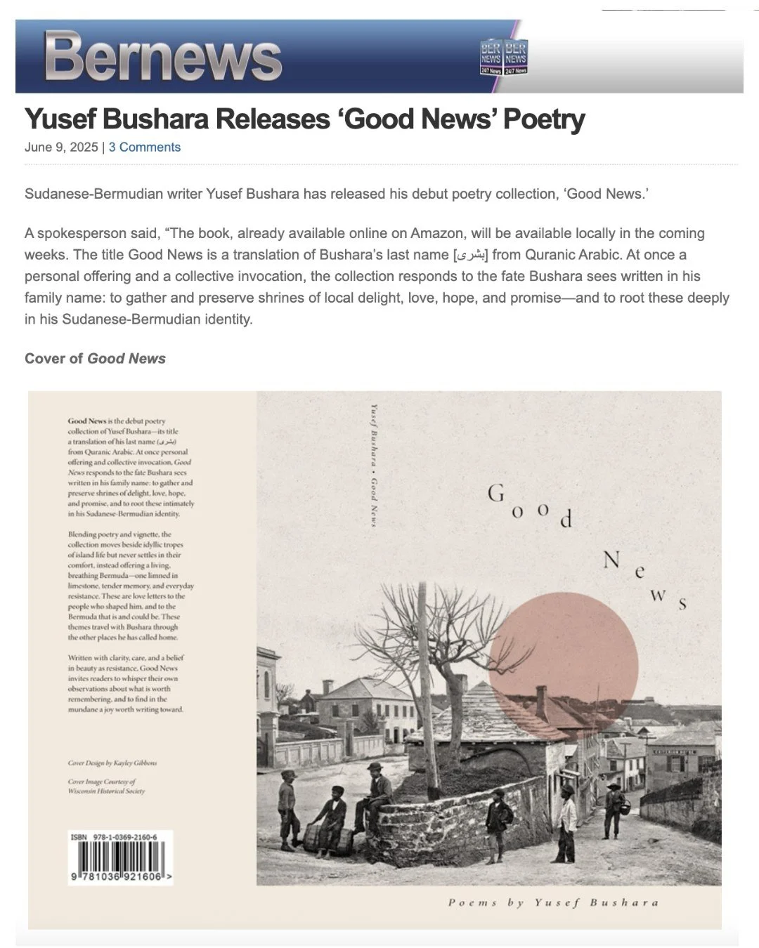 Congratulations to alumnus Yusef Bushara on the release of 𝘎𝘰𝘰𝘥 𝘕𝘦𝘸𝘴, his debut poetry collection! Rooted in his Sudanese-Bermudian identity, 𝘎𝘰𝘰𝘥 𝘕𝘦𝘸𝘴 is a lyrical meditation on belonging, memory, and everyday resistance&mdash;drawin