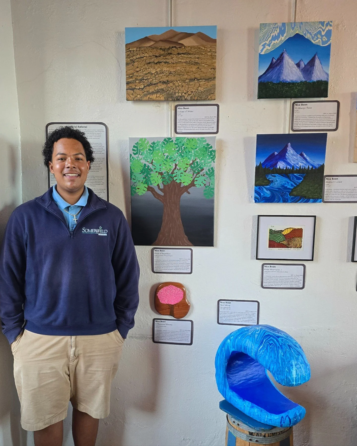 The DP2 Visual Arts Grad Show at Rock Island Cafe marked the culmination of two years of creative work for Nico Bean, Hayden Smith, and Excell Jordan. Through painting and sculpture, each student presented a distinct artistic voice&mdash;sharing not 