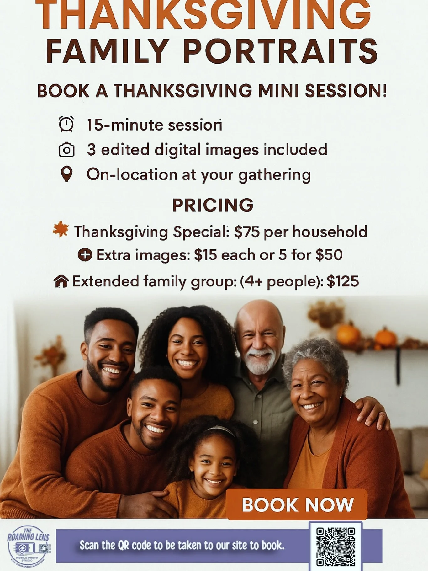 🦃 THANKSGIVING MOMENT UNLOCKED 📸
Your whole family is already together&hellip; don&rsquo;t let this moment pass without capturing it.

This Thanksgiving, The Roaming Lens comes to YOU &mdash; right to your home, Airbnb, or family gathering &mdash; 