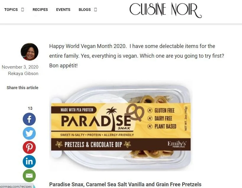 Paradise Snax Featured in Cuisine Noir
