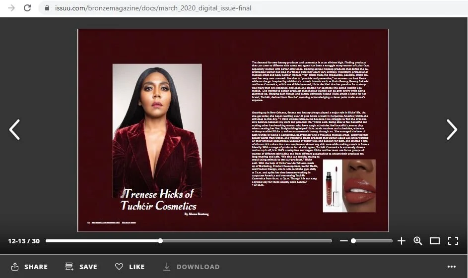 Tucheir Cosmetics Featured In Bronze Magazine