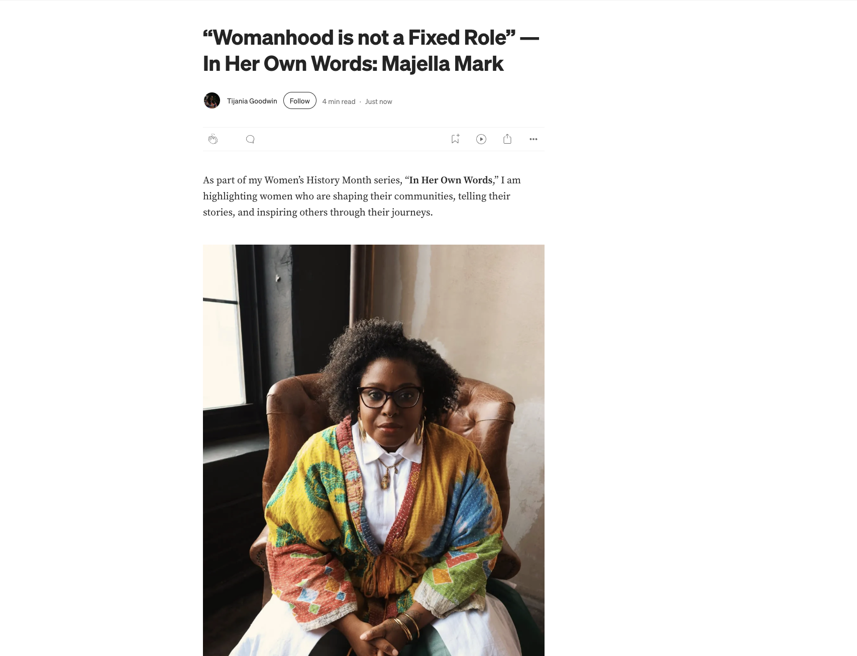 MAJELLA MARK FEATURED IN MEDIUM X IN HER OWN WORDS SERIES