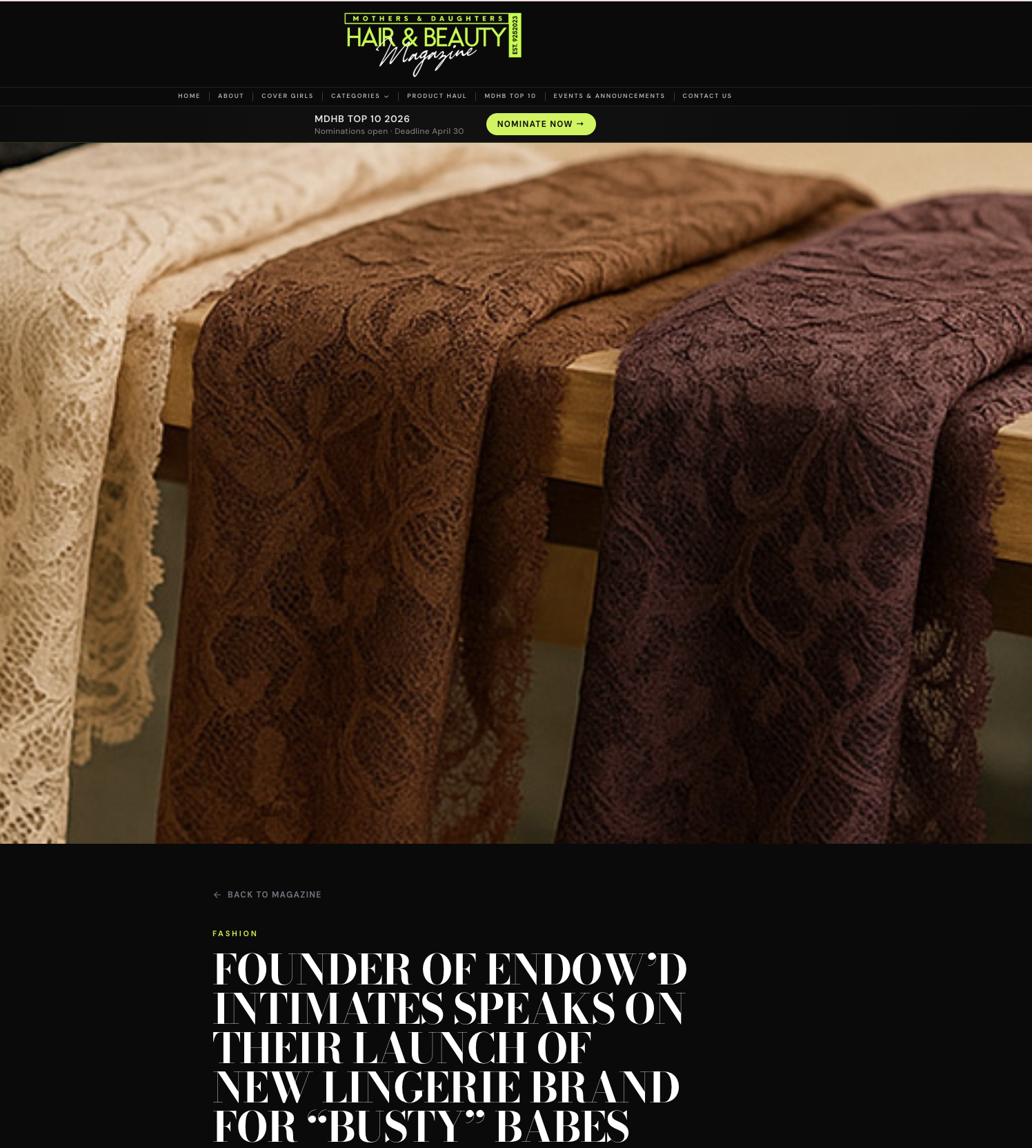 ENDOW’D INTIMATES FEATURED IN MOTHER’S &amp; DAUGHTERS HAIR AND BEAUTY MAGAZINE 