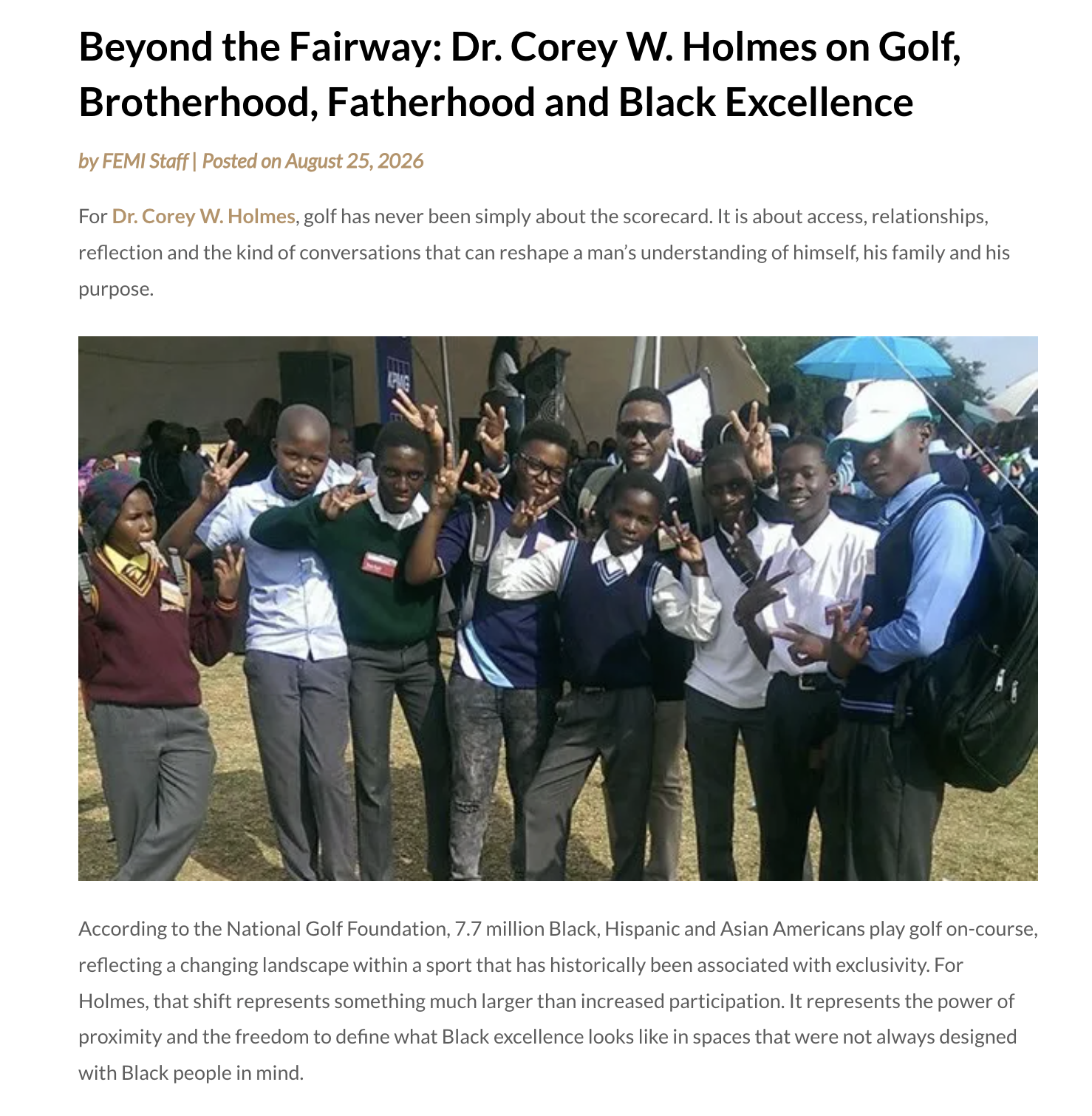 DR. COREY W. HOLMES FEATURED IN FEMI MAGAZINE