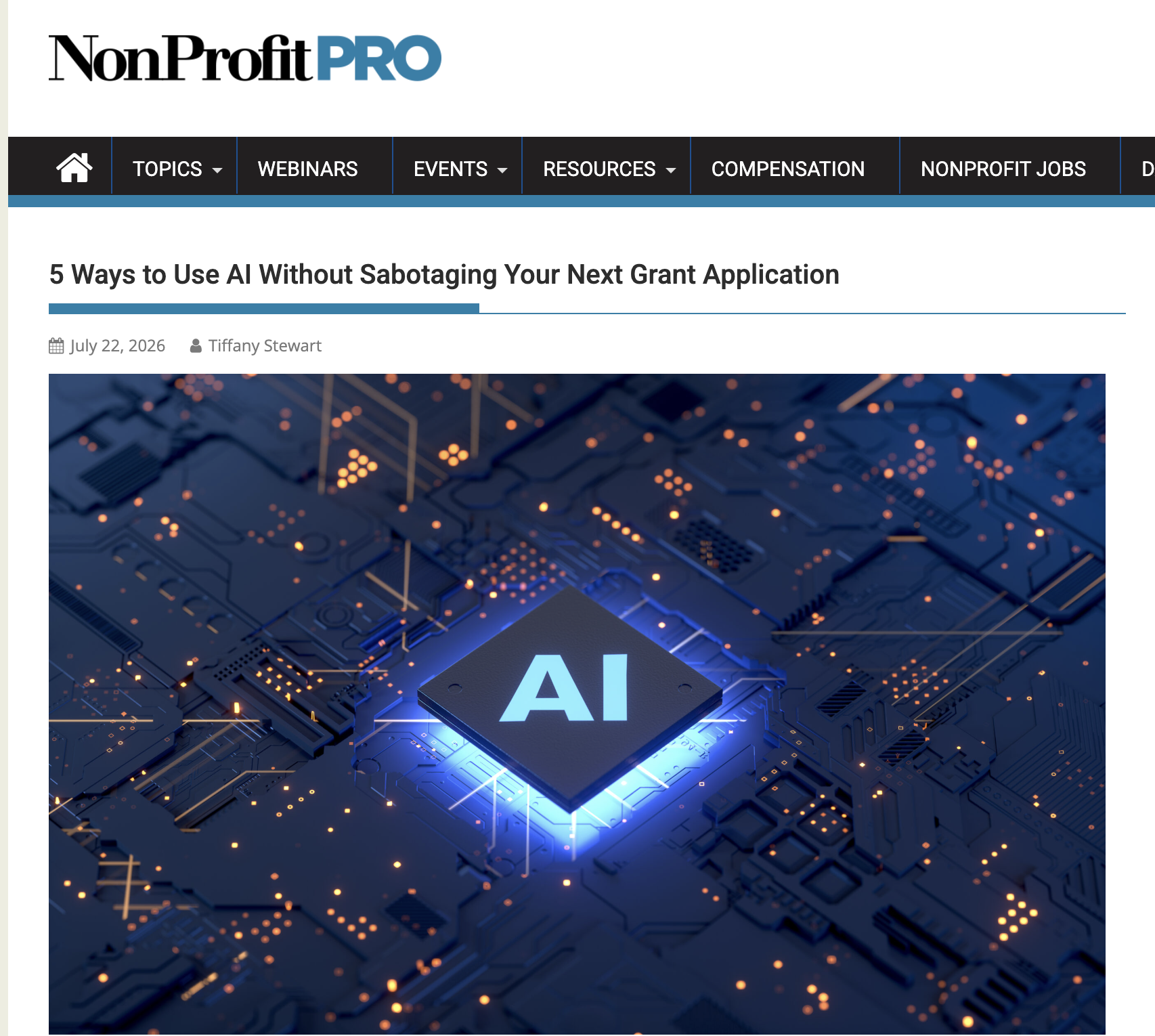 TIFFANY STEWART FEATURED IN NON PROFIT PRO