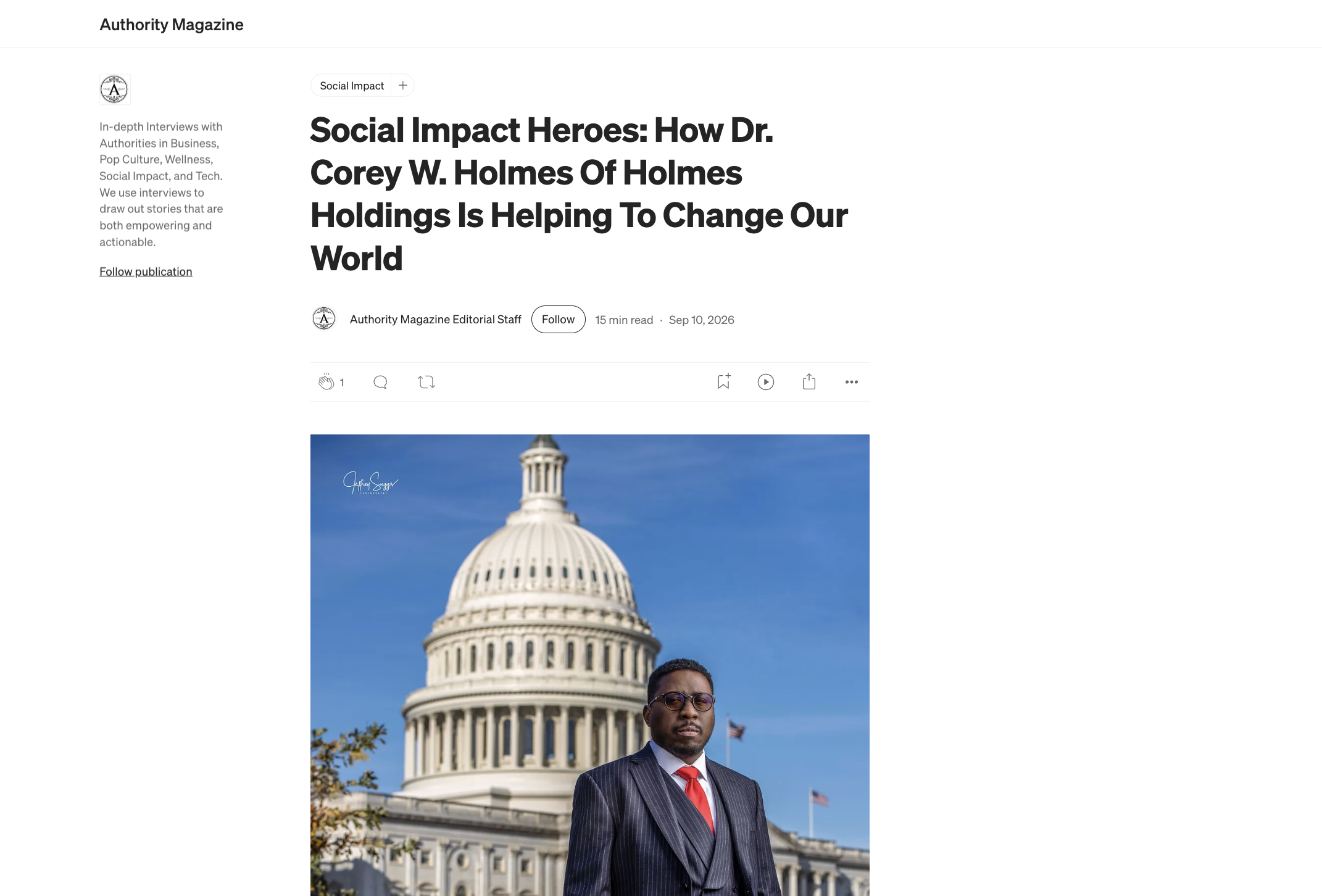 DR. COREY W. HOLMES FEATURED IN AUTHORITY MAGAZINE