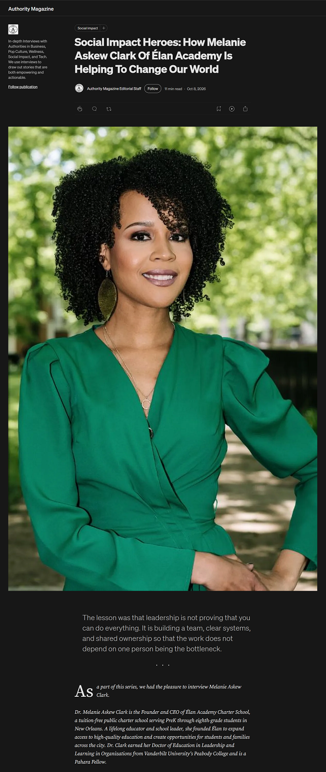 MELANIE ASKEW CLARK x  ÉLAN ACADEMY FEATURED IN AUTHORITY MAGAZINE