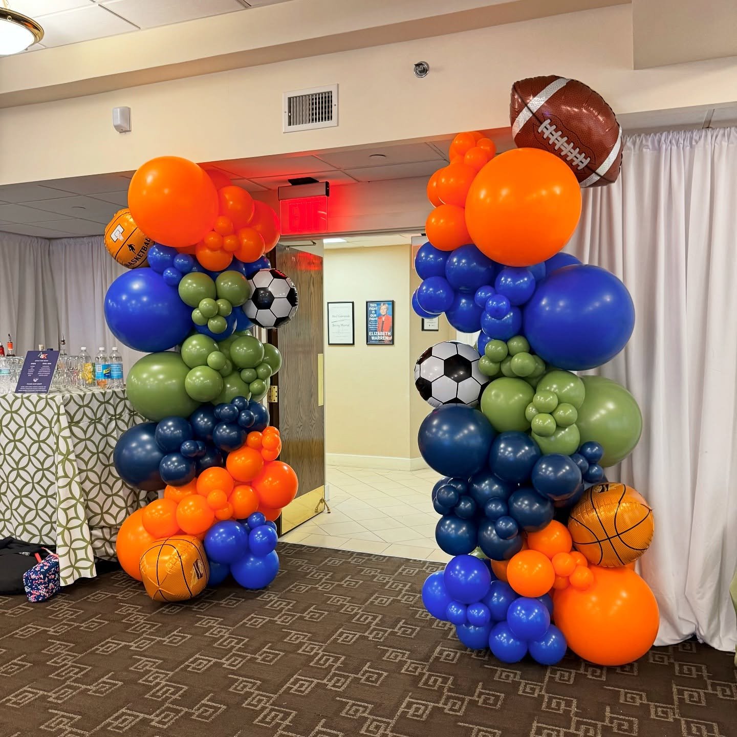 Bright, colorful, and fun. That&rsquo;s what my client wanted for their sports themed Bar Mitzvah celebration and that&rsquo;s what I delivered! 

Even though it was hard to set up these big balloons in such a tight space, I managed to make it work ☺