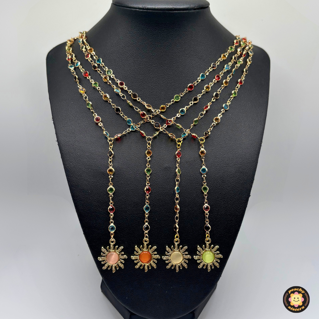 Colorful Rhinestone Gold Necklace w/ Sun