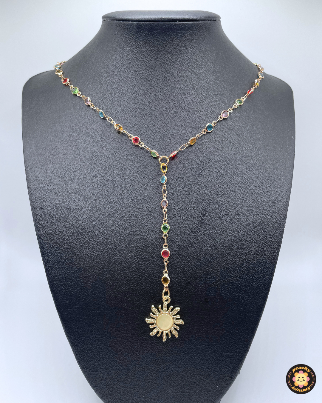Colorful Rhinestone Gold Necklace w/ Sun