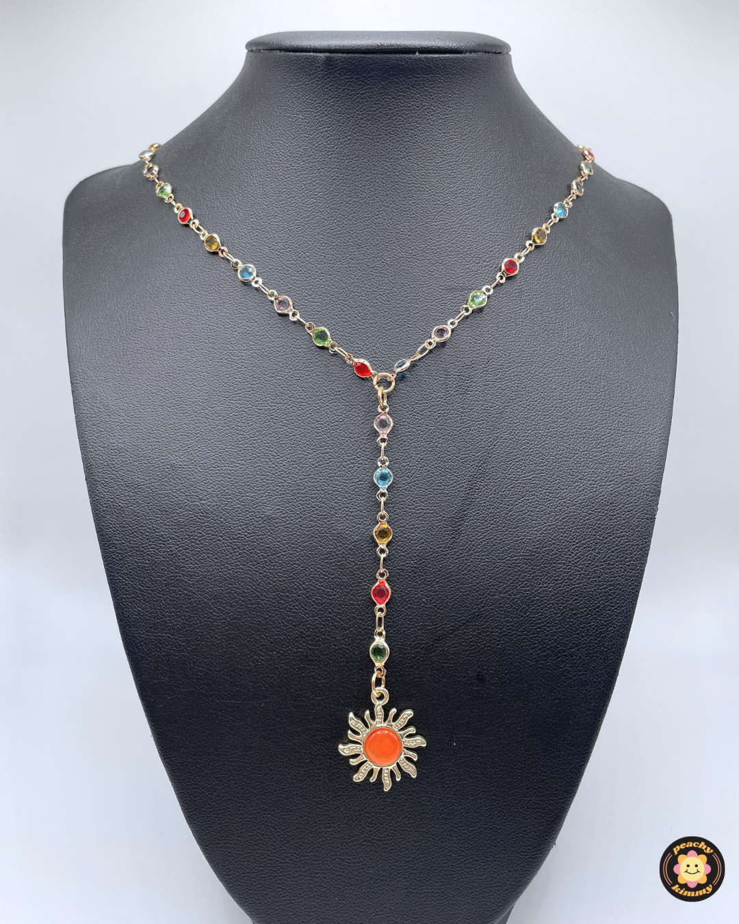 Colorful Rhinestone Gold Necklace w/ Sun