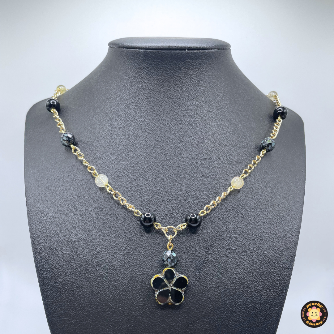 Black Necklace w/ Chunky Flower