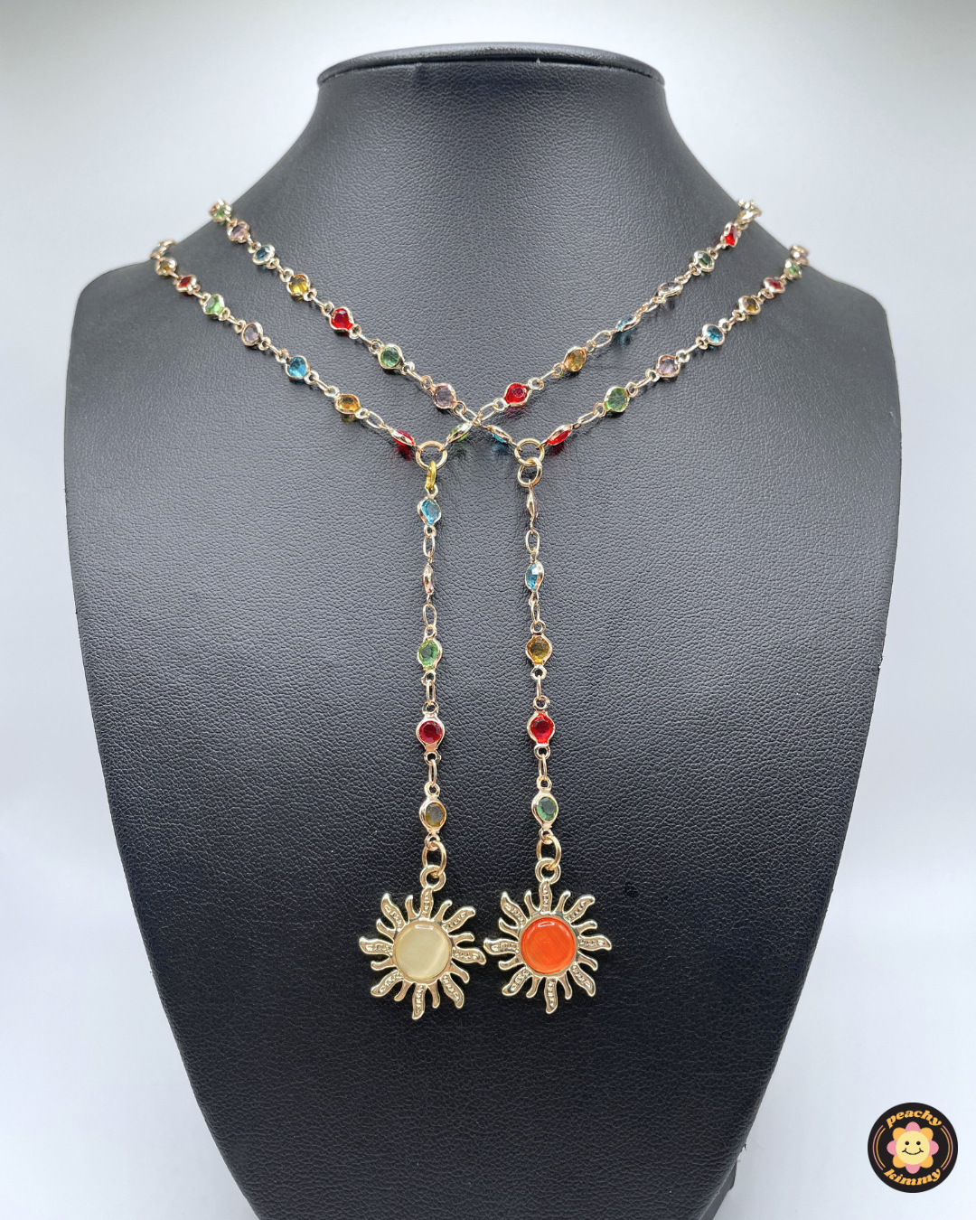 Colorful Rhinestone Gold Necklace w/ Sun