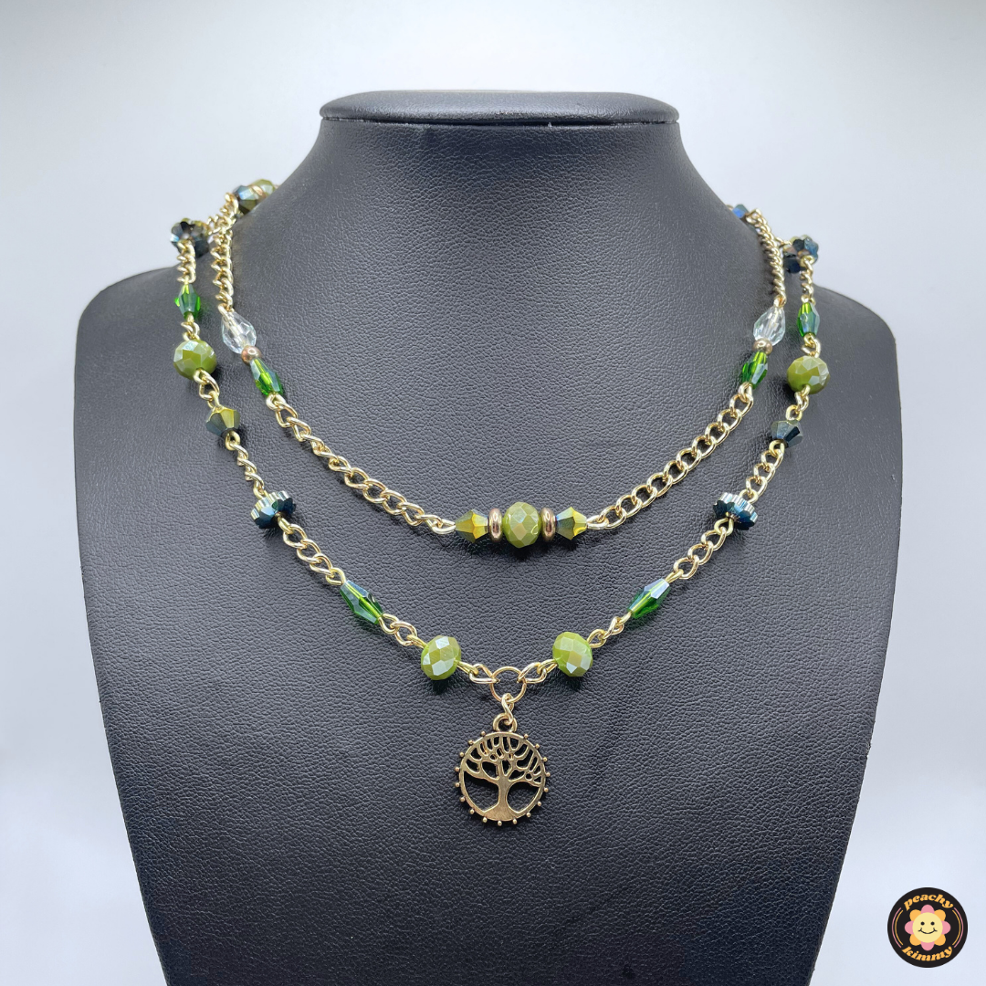 Green Beaded Gold Necklaces - 2 Styles