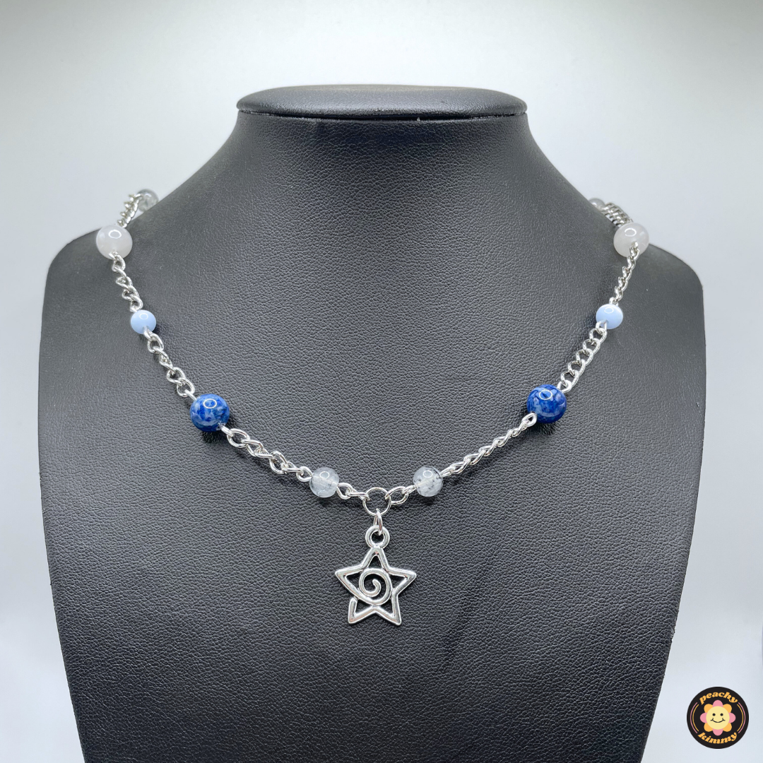 Blue Necklace w/ Silver Spiral Star