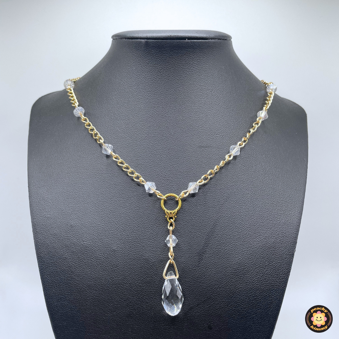 Clear Beaded Necklace w/ Crystal Teardrop