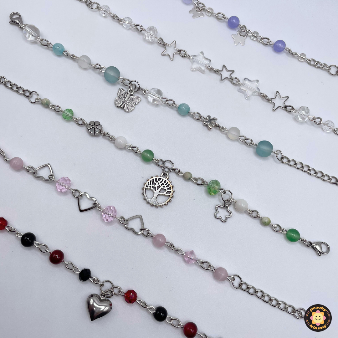 Silver Charm Beaded Bracelets - 6 Styles