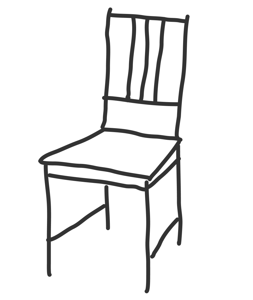 A cartoon drawing of a wooden chair.