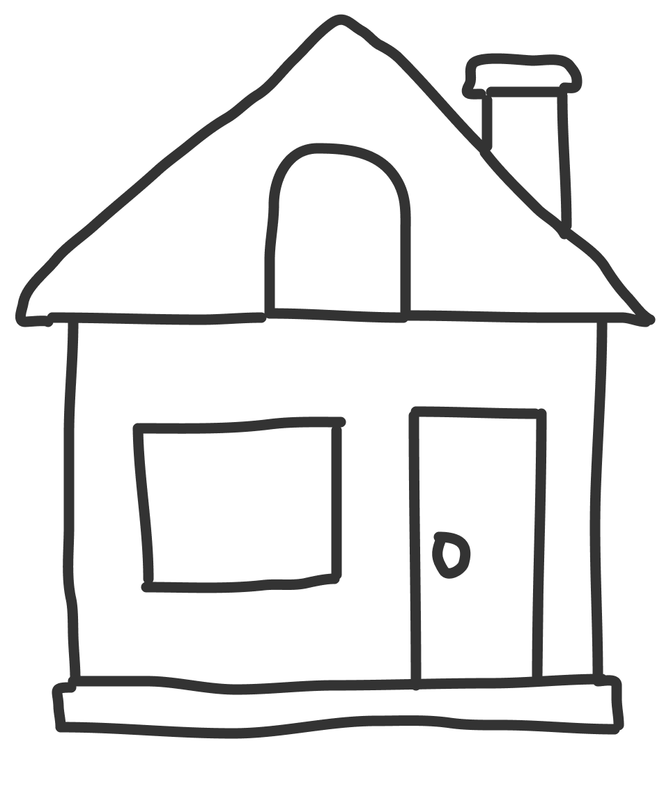 A cartoon drawing of a simple house.