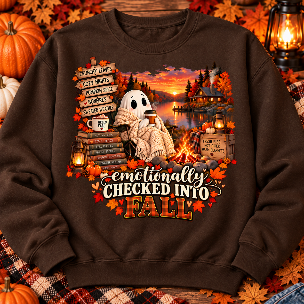 Emotionally Checked Into Fall Crewneck Sweatshirt | Cozy Ghost Autumn Sweatshirt