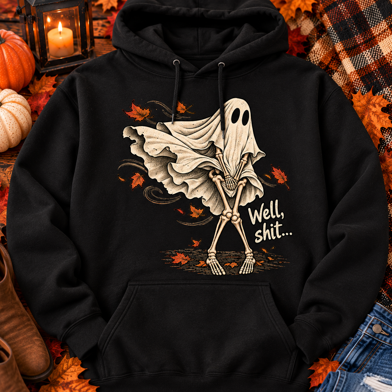 Well Shit Ghost Pullover Hoodie – Funny Skeleton Ghost Halloween Hoodie