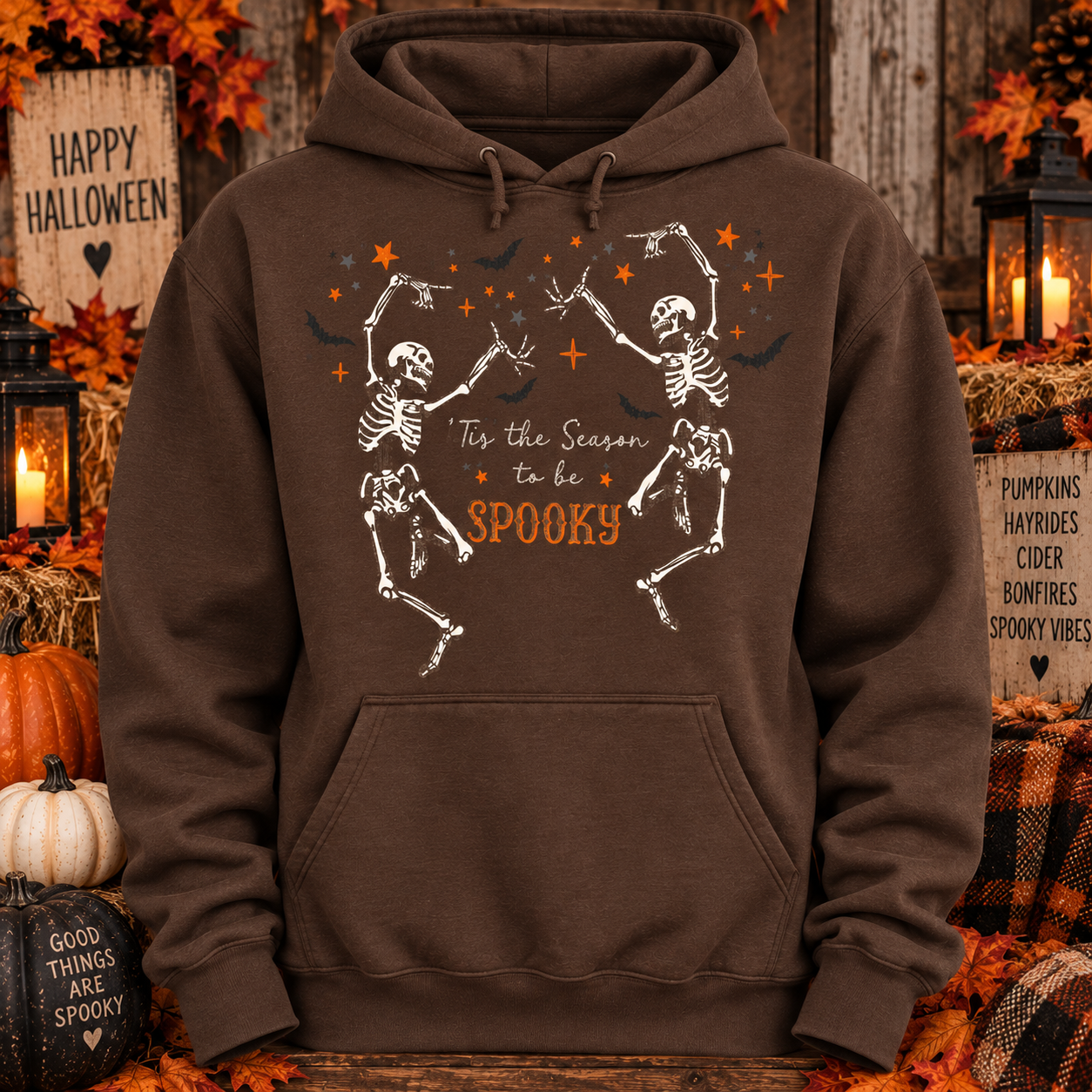’Tis the Season to Be Spooky Hoodie – Dancing Skeleton Halloween Pullover