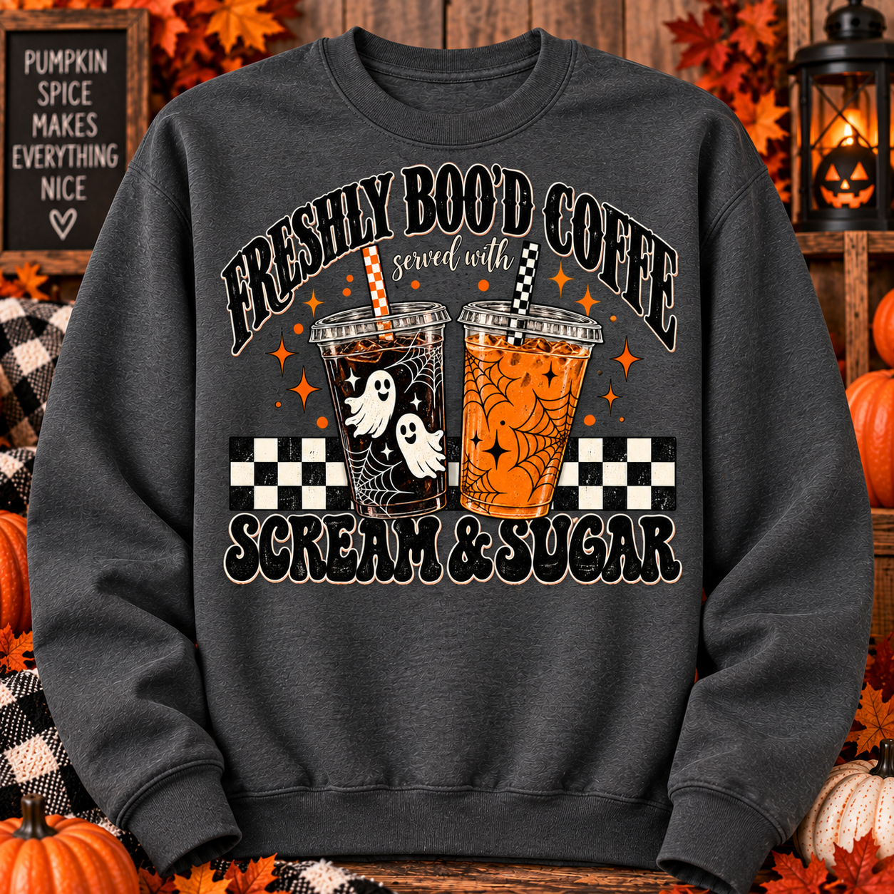 Freshly Boo’d Coffee Crewneck – Scream & Sugar Halloween Coffee Sweatshirt