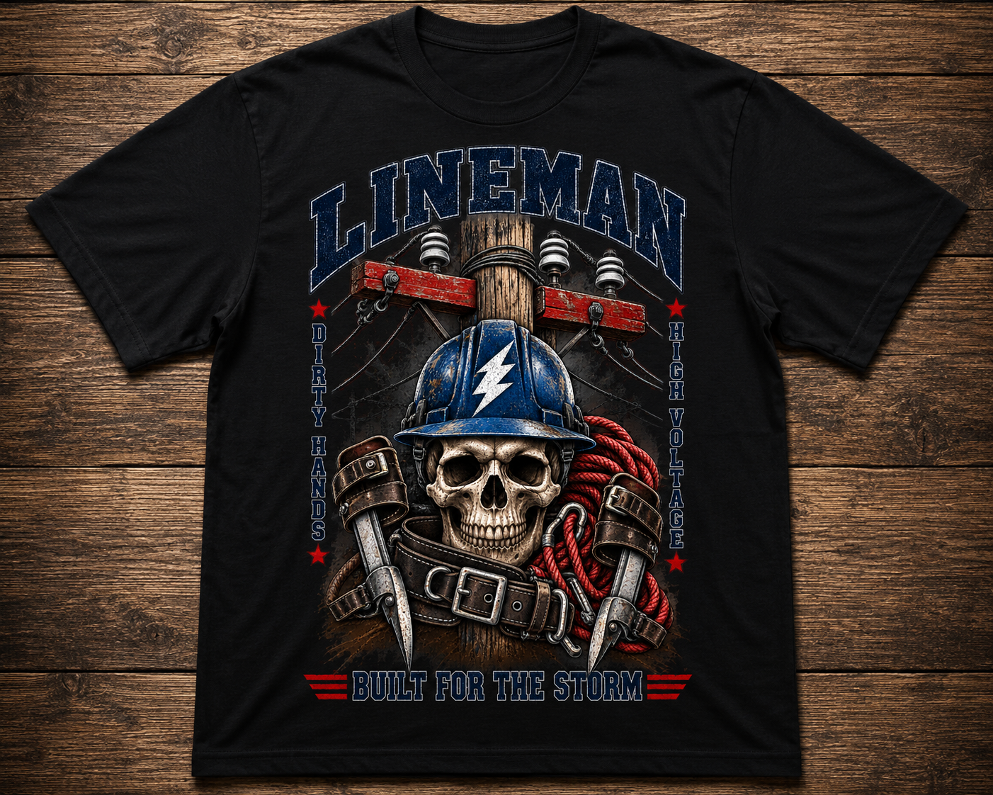 Built for the Storm Lineman Men’s T-Shirt – Power Lineman Graphic Tee