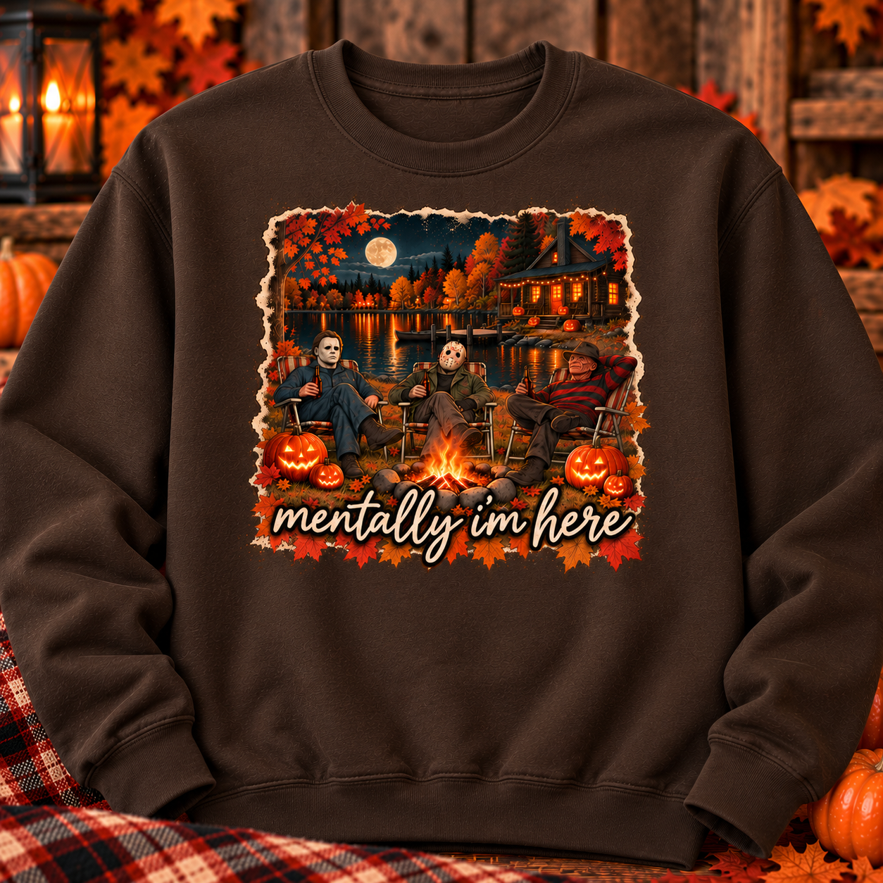 Mentally I’m Here Halloween Crewneck Sweatshirt | Horror Inspired Fall Sweatshirt