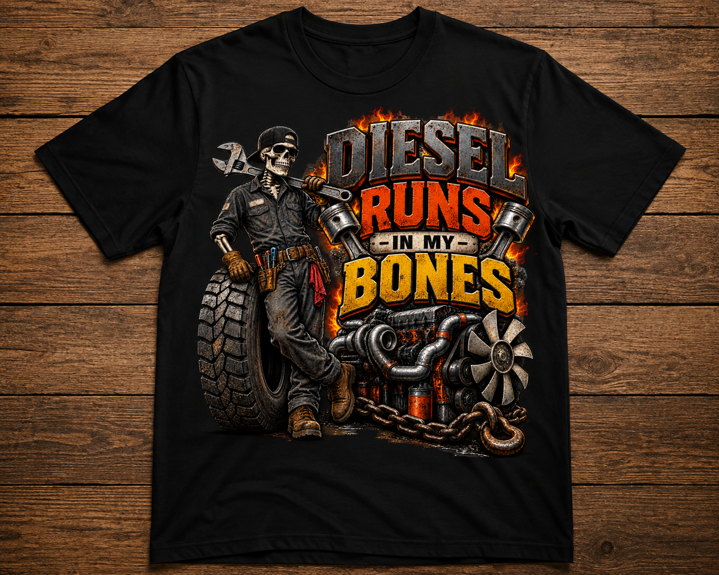 Diesel Runs in My Bones Men’s T-Shirt – Diesel Mechanic Graphic Tee