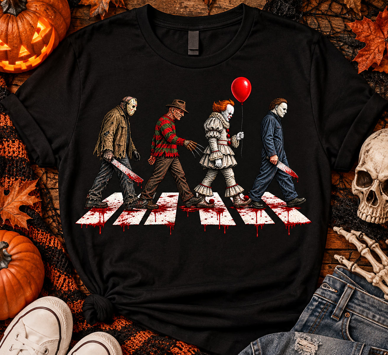 Horror Crosswalk T-Shirt | Classic Horror Movie Halloween Graphic Tee