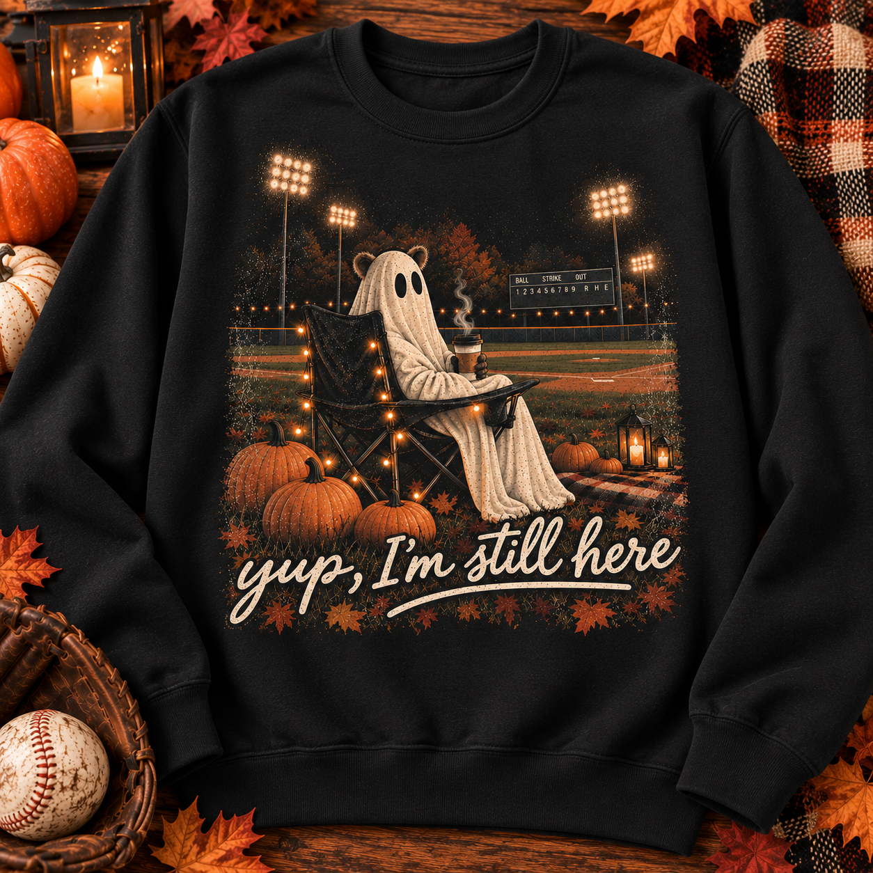 Yup, I’m Still Here Crewneck Sweatshirt – Baseball Mom Ghost Fall Sweatshirt